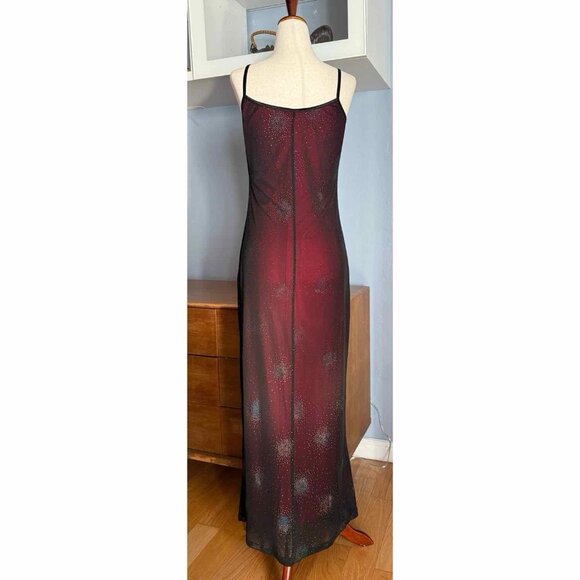 90’s Y2K Sparkly Black Mesh Overlay Red Maxi Dress Whimsigoth Fairy Grunge M/L - Picture 5 of 11